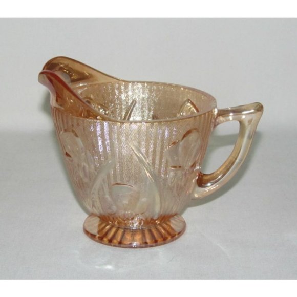 Jeannette Glass IRIS AND HERRINGBONE Marigold Iridescent Footed Creamer - Picture 1 of 2
